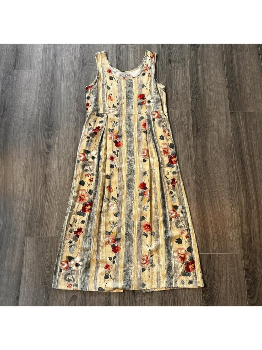 Jams World Dress Womens S Antique Trellis Floral Stripe Rayon Maxi Pockets USA - Picture 1 of 15